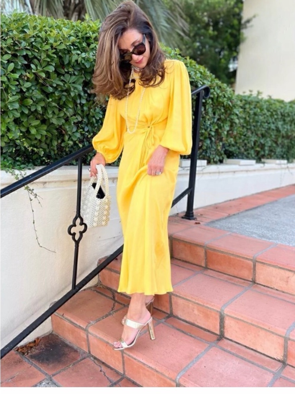 FARM Rio Sunny Yellow Twist-Front Midi Dress